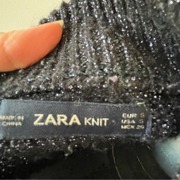 Zara turtleneck sweater metallic knit balloon sleeves black colour - Picture 5 of 6